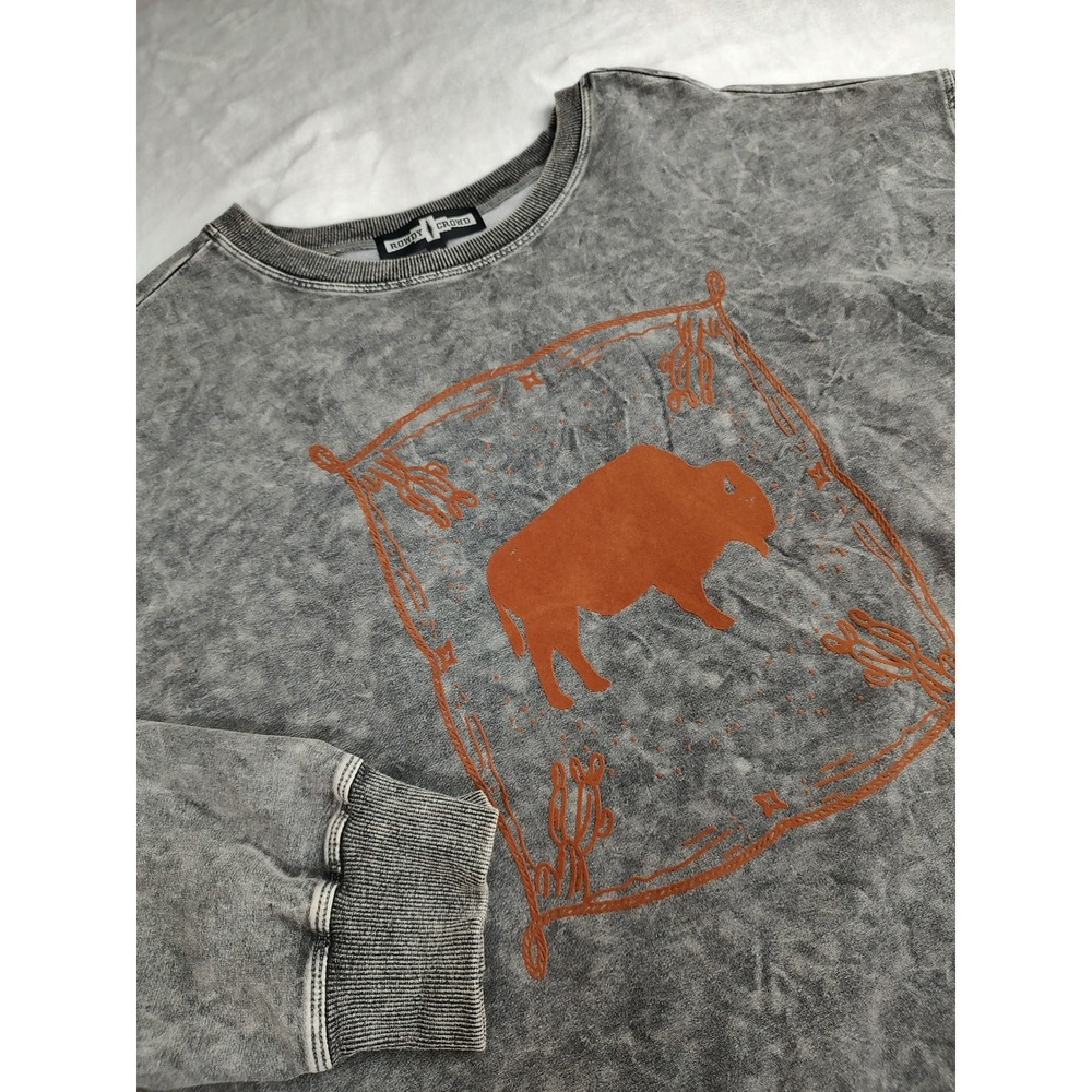 Rowdy Crowd Sweatshirt Buffalo Graphic Acid Wash Oversized XL
